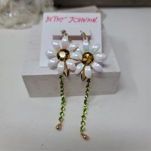 Betsey Johnson Enameled & Rhinestone Pierced Earrings Goldtone